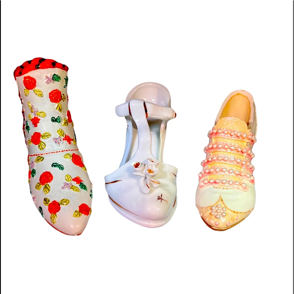 Miniature Collectable Porcelain Shoes Vintage Signed